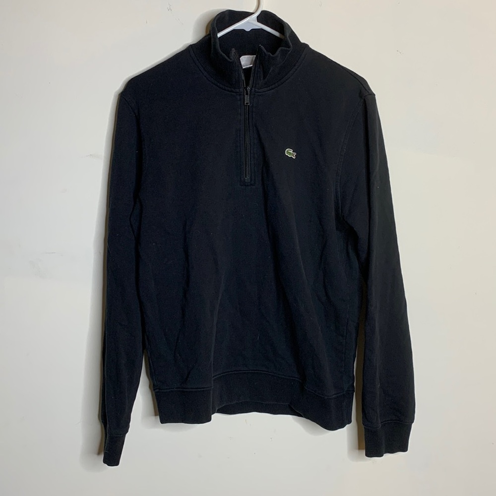 Lacoste Black Pullover Sweatshirt with Zipper Neck